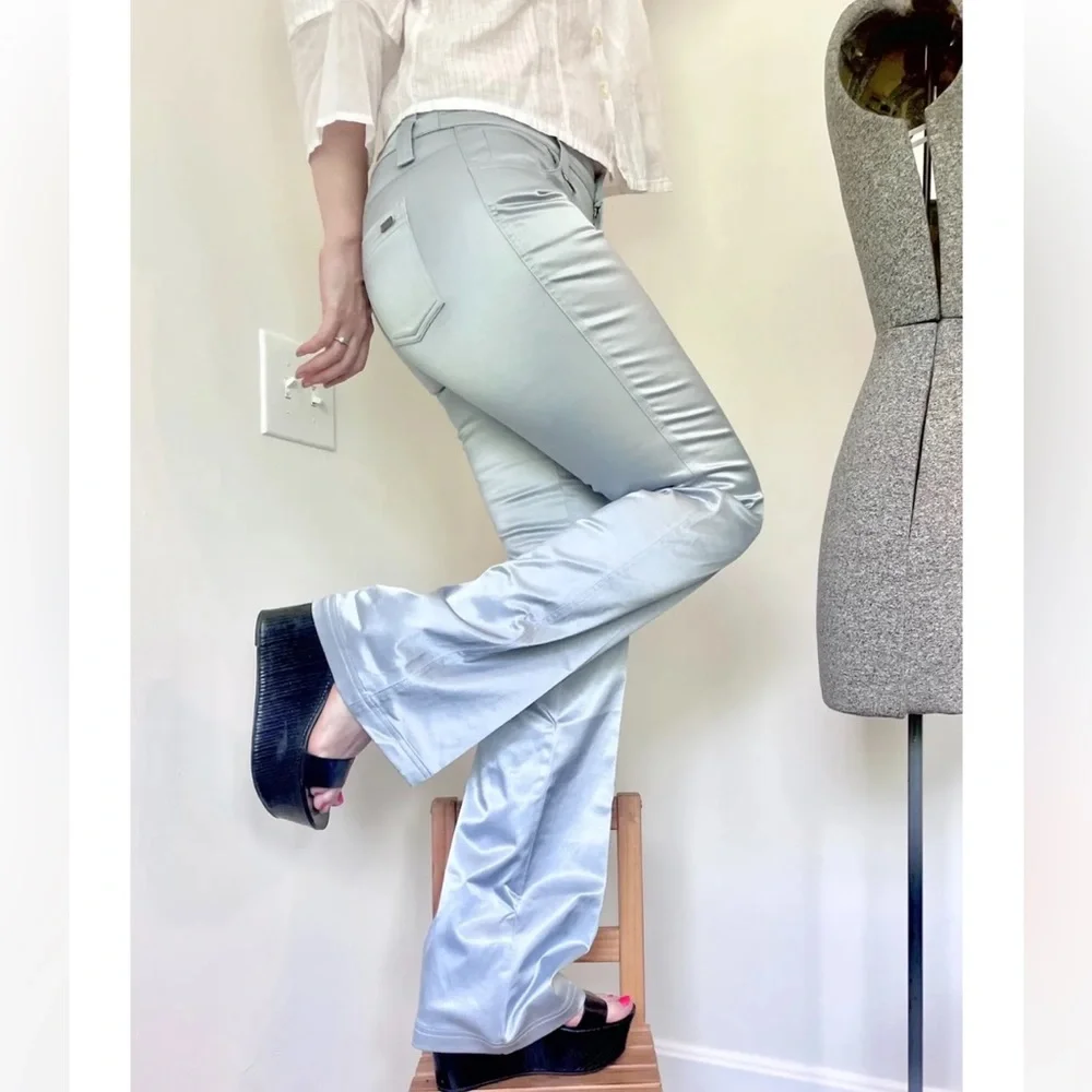 2000s era Y2K satin pants baby blue Guess flare low rise pants - Picture 1 of 8